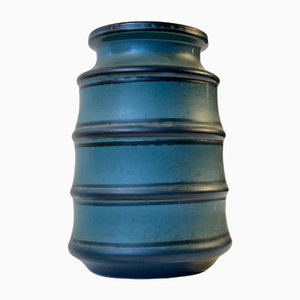 Jarrón de cerámica azul petróleo a rayas de Knabstrup, años 60