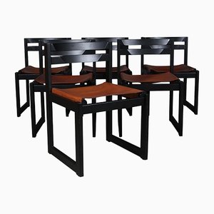 Dining Chairs in Black Laquered & Saddle Leather by Knud Færch, Set of 6
