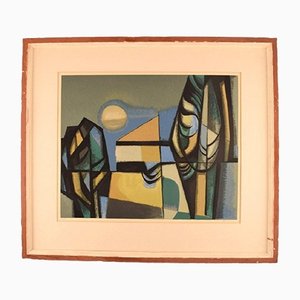 Albert Ferenz, Paysage Abstrait, Allemagne, Milieu du 20ème Siècle, Lithographie Couleur, Encadrée