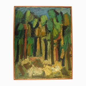 Swedish Modernist Artist, The Forest, 1960s, Oil on Canvas, Framed