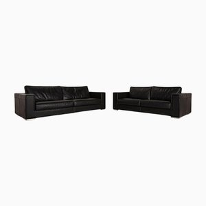 Black Leather 3-Seater Forrest Sofas from Rivolta, Set of 2
