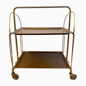 Golden Serving Trolley in Chrome with Brown Trays from Bremshey, 1970s