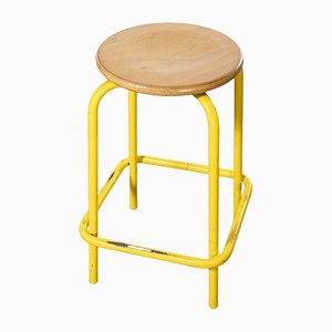 French Industrial Yellow High Stools, 1970s, Set of 4
