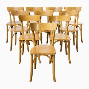 French Blonde Bent Beech Dining Chairs from Baumann, 1950s, Set of 10