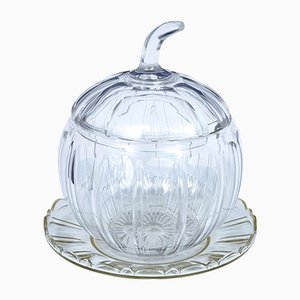 20th Century Cut Glass Pumpkin Punch Bowl & Ladle, Set of 2