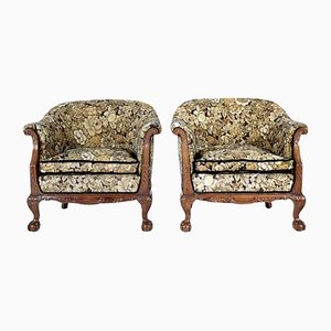 20th Century Carved Walnut Armchairs, Set of 2