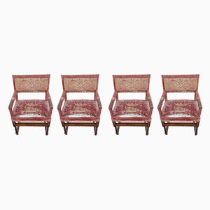 19th Century Walnut Coronation Armchairs, Set of 4