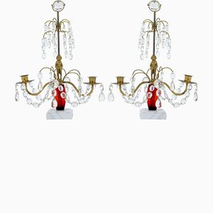 20th Century Cut Glass & Marble Candelabra, Set of 2