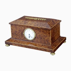 20th Century Burr Yew Cigar & Clock Box
