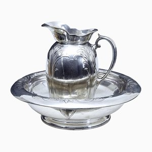 Art Nouveau Silver Plate Jug & Bowl from Christofle, Set of 2