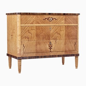 Mid 20th Century Scandinavian Inlaid Elm and Birch Chest of Drawers