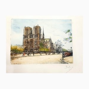 Dufza, Paris Notre Dame, 1940s, Etching