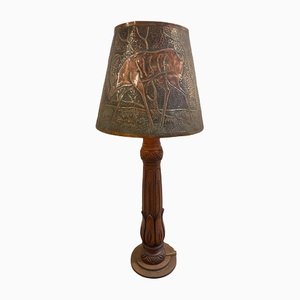 Antique African Mid-Century Hand Embossed Copper Tribal Art Desk Lounge Light Lamp