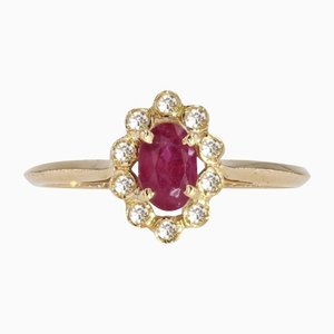 Moderner Rubin Diamanten 18 Karat Gelbgold Pompadour Ring