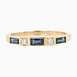 French Modern Sapphire Diamonds 18 Karat Yellow Gold Wedding Ring