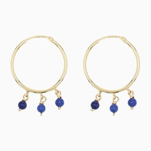 Modern Blue Glass Pearls 18 Karat Yellow Gold Hoop Earrings