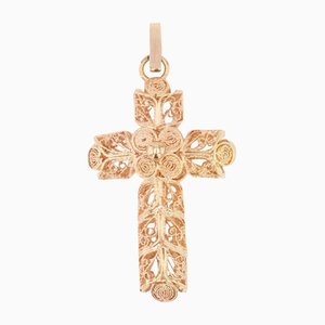 French Filigreed and Openworked 18 Karat Rose Gold Cross Pendant, 1960s