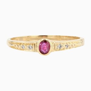 Modern Ruby Diamond 18 Karat Yellow Gold Thin Wedding Ring