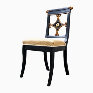 Empire Style Belgian Black and Gold Dining Chairs, Set of 8