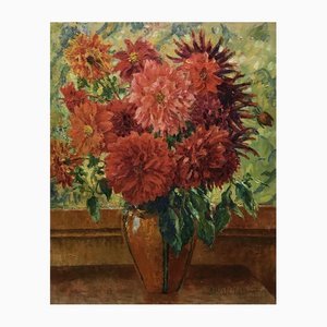 Albert Charpentier, Pot de fleurs fleuries, 1919, Oil on Canvas, Framed