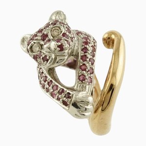White Diamonds Rubies Rose Gold and Silver Cheetah Ring