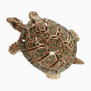 Anello a forma di tartaruga in oro rosa 9 carati con smeraldi, diamanti