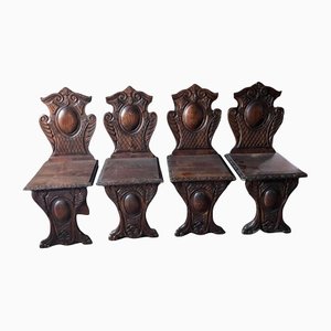 Italian Wood Carved Country Chairs, Set of 4