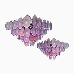 Modern Amethyst Color Disc Murano Glass Chandelier, 1970s, Set of 2