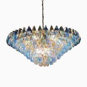 Saphirfarbene Poliedri Murano Glas Deckenlampe oder Kronleuchter