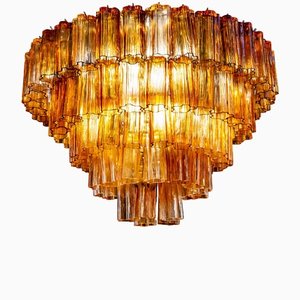 Grand Lustre Moderne en Verre de Murano Ambré, 1970