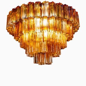 Lampadario grande moderno in vetro di Murano color oro ambrato, anni '70