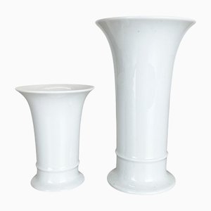 Vases Op Art en Porcelaine Blanche par Ak Kaiser, Allemagne, 1970s, Set de 2