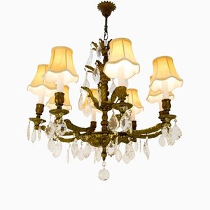 French Louis XVI Style Bronze and Crystal Eight-Light Chandelier