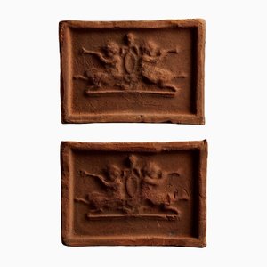 Decorative Tiles with Angels Blowing Horns, Set of 2