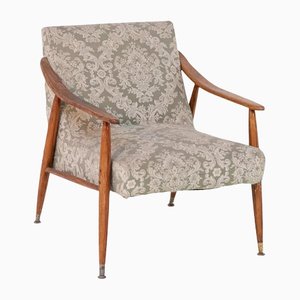 Nordic Wood and Damask Fabric Armchair