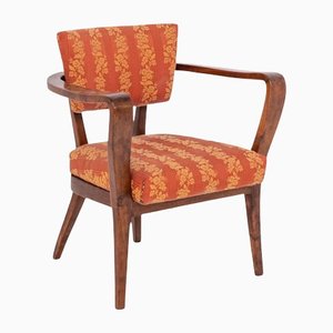 Italian Wood and Orange Fabric Chair by Gio Ponti for Rima