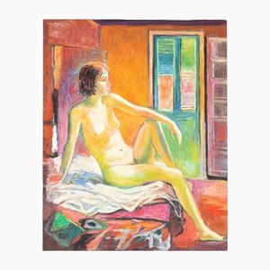 Valentin Rusin, Expressionist Nude, 20th Century, Acrylic on Wood, Framed
