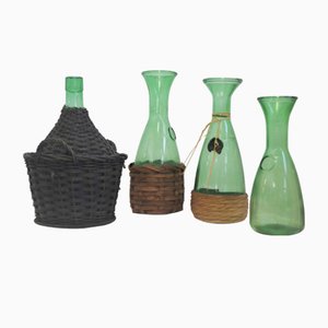 Green Green Glass Wine Decanter, 1950s, Set of 4