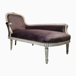 Louis XVI Meridienne Painted & Rechamped Wood Chaise Lounge, 18th Century