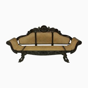 Large Antique Anglo-Ceylonese Solid Ebony Sofa