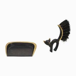 Austrian Cat Crumbs Table Cleaning Brush and Pan by Walter Bosse for Hertha Baller, 1950s, Set of 2
