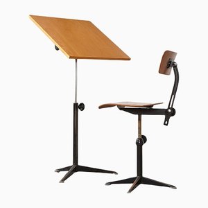 Reiger Drafting Table + Working Chair by Friso Kramer for Ahrend De Cirkel, 1963, Set of 2