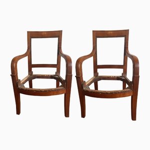19th Century French Empire Cherry Wood Armchairs, Set of 2