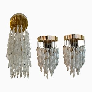 Murano Deckenlampe mit Zwei Wandleuchten von Venini, 3er Set