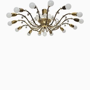 Mid-Century Modern Austrian Brass and Crystals 14 Arms Chandelier from J & L Lobmeyr, 1950s