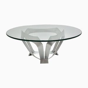 Tavolino da caffè in alluminio e vetro trasparente di Knut Hesterberg, anni '60