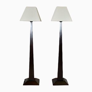 French Beech Table Lamps, 1980s, Set of 2