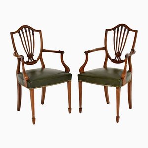 Antique Shield Back Carver Armchairs, Set of 2
