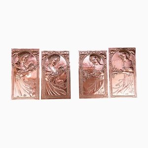 Copper Reliefs from Jugendstil, 1900s, Set of 4
