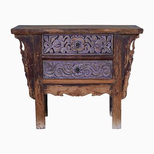 Antique Pine Carved Table with Drawers